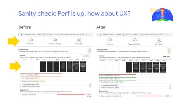 Sanity check: Perf is up, how about UX?
Before After
