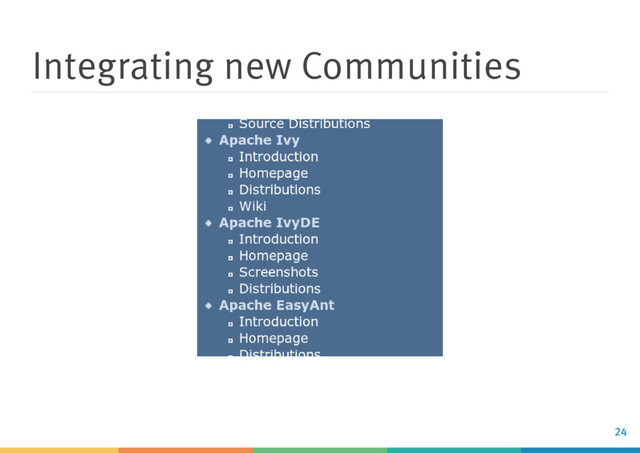 Integrating new Communities
24
