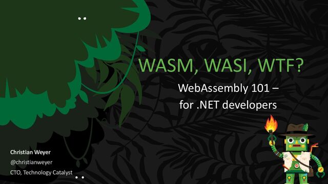 WASM, WASI, WTF?
WebAssembly 101 –
for .NET developers
Christian Weyer
@christianweyer
CTO, Technology Catalyst
