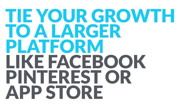 TIE YOUR GROWTH
TO A LARGER
PLATFORM
LIKE FACEBOOK
PINTEREST OR  
APP STORE
