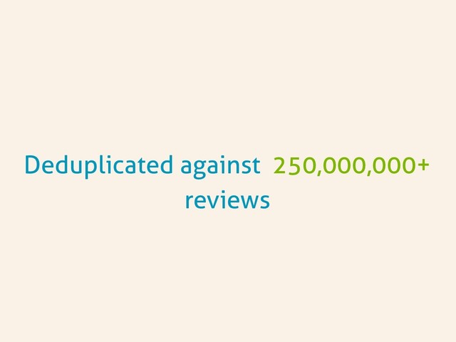 Deduplicated against 250,000,000+
reviews
