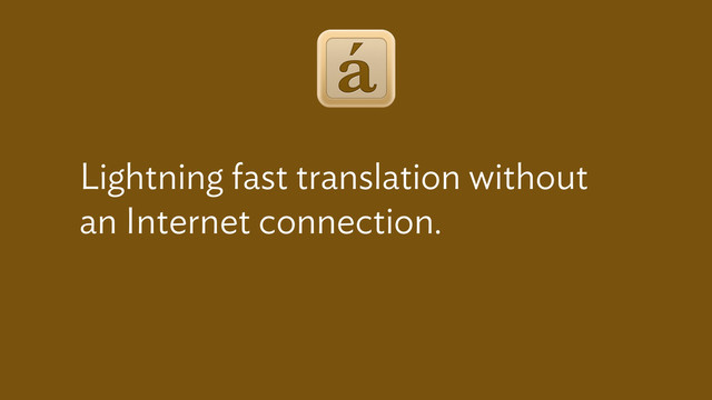 Lightning fast translation without
an Internet connection.
