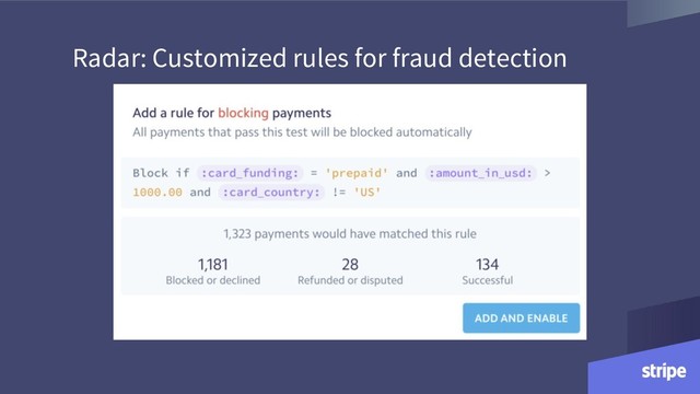 Radar: Customized rules for fraud detection
