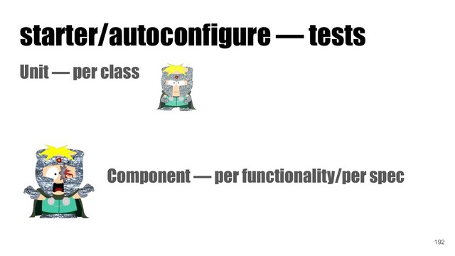 starter/autoconfigure — tests
Unit — per class
Component — per functionality/per spec
192
