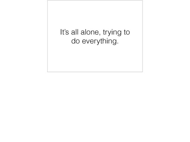 It’s all alone, trying to
do everything.
