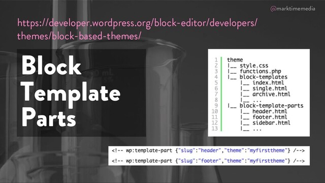 @marktimemedia
Block
Template
Parts
https://developer.wordpress.org/block-editor/developers/
themes/block-based-themes/

