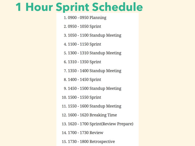 1 Hour Sprint Schedule
