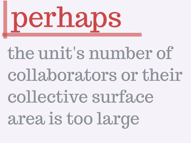 perhaps
the unit's number of
collaborators or their
collective surface
area is too large
