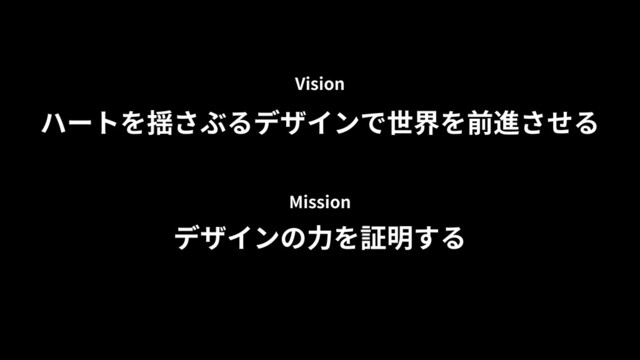 ハートを揺さぶるデザインで世界を前進させる
デザインの⼒を証明する
Vision
Mission
