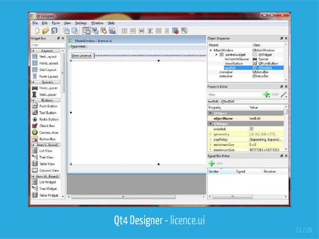 Qt4 Designer - licence.ui
13 / 20
