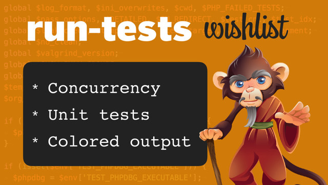 wishlist
* Concurrency
* Unit tests
* Colored output
run-tests
