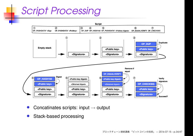 Script Processing
Concatinates scripts: input → output
Stack-based processing
— 2016-07-15 – p.34/47
