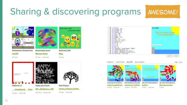 Sharing & discovering programs
13
Awesome!
