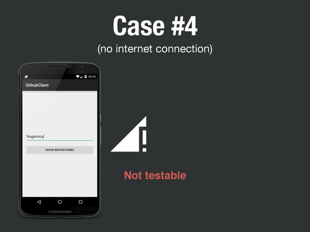 Not testable
Case #4
(no internet connection)
