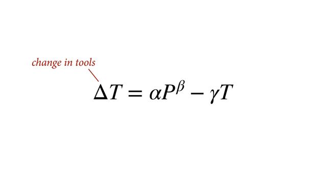 ΔT = αPβ − γT
change in tools
