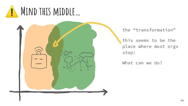 ⚠ Mind this middle…
the “transformation”
this seems to be the
place where most orgs
stop!
What can we do?
44
