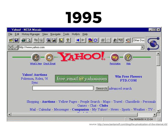 1995
source: http://www.bentarnoﬀ.com/blog/the-privatization-of-the-internet,43/

