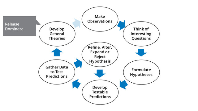 Make
Observations
Think of
Interesting
Questions
Develop
Testable
Predictions
Gather Data
to Test
Predictions
Develop
General
Theories
Formulate
Hypotheses
Refine, Alter,
Expand or
Reject
Hypothesis
Release
Dominate
