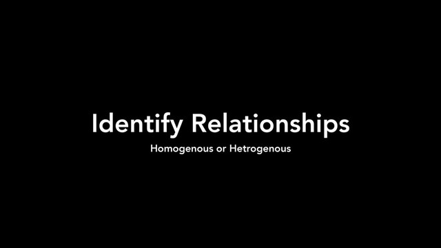 Identify Relationships
Homogenous or Hetrogenous
