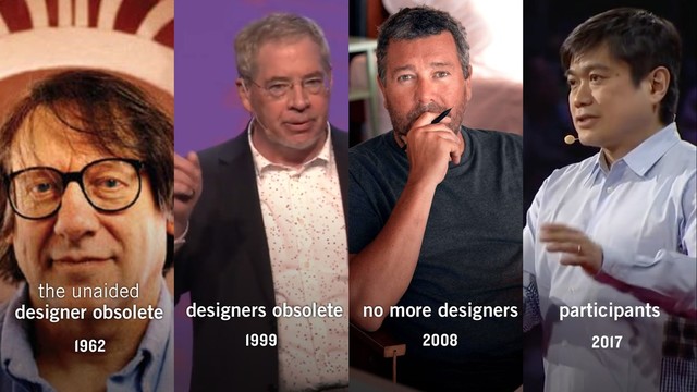 no more designers
2008
designers obsolete
1999
the unaided
designer obsolete
1962
participants
2017
