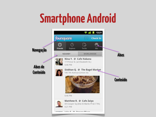 Smartphone Android
Navegação
Abas
Abas de
Conteúdo
Conteúdo

