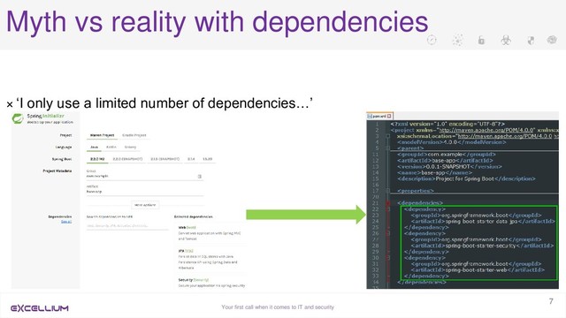 Your first call when it comes to IT and security
7
Myth vs reality with dependencies
× ‘I only use a limited number of dependencies…’
