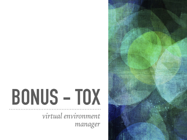 BONUS - TOX
virtual environment
manager
