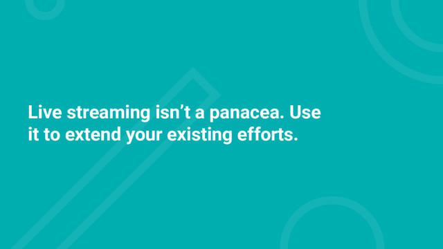 Live streaming isn’t a panacea. Use
it to extend your existing efforts.
