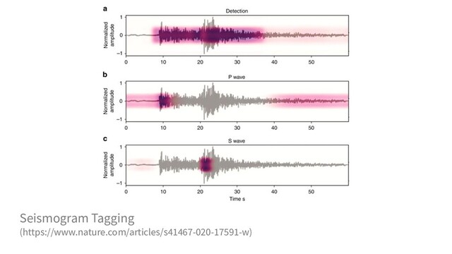 Seismogram Tagging
(https://www.nature.com/articles/s41467-020-17591-w)
