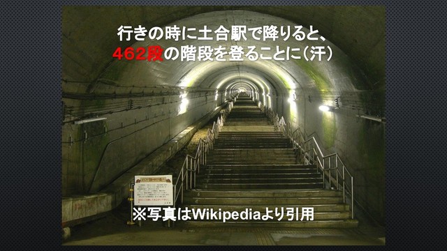 行きの時に土合駅で降りると、
４６２段の階段を登ることに（汗）
※写真はWikipediaより引用
