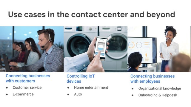 Use cases in the contact center and beyond
● Customer service
● E-commerce
● Home entertainment
● Auto
● Organizational knowledge
● Onboarding & Helpdesk
