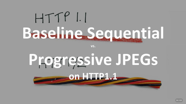 Baseline Sequential
vs.
Progressive JPEGs
on HTTP1.1
58 / 103
