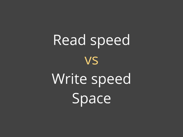 Read speed
vs
Write speed
Space
