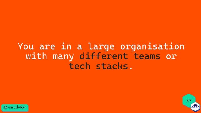 37
You are in a large organisation
with many different teams or
tech stacks.
