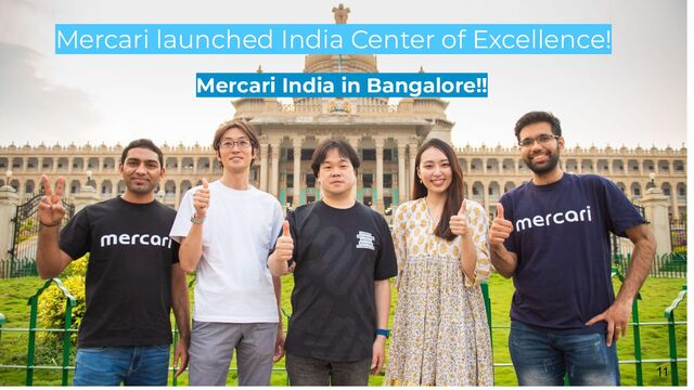 • Mercari India Development Center (IDC)
leveraging a plug and play model to enable
business expansion and build new capabilities for
Business growth
• Through India, Mercari wants to create high quality
service and wants to hire top talent as it believes
India is a good place to start when it comes to
technology talent
• We started hiring outside the country in earnest in
2017, and in 2018 and 2019, we hired about 50 new
graduates from IITs in India. Already have a lot of
active Indian engineers in our company.
• Mercari wishes to expand its product offerings and
looking for global locations for their growth.
Mercari launched India Center of Excellence!
11
Mercari India in Bangalore!!
