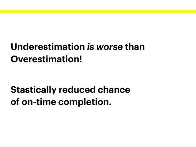 Underestimation is worse than
Overestimation!
Stastically reduced chance
of on-time completion.
