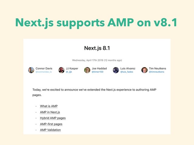 Next.js supports AMP on v8.1

