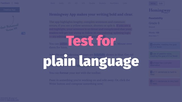 Test for
plain language
