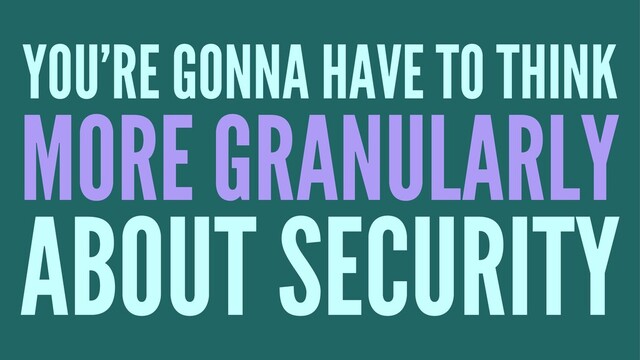 YOU'RE GONNA HAVE TO THINK
MORE GRANULARLY
ABOUT SECURITY
