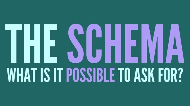 THE SCHEMA
WHAT IS IT POSSIBLE TO ASK FOR?

