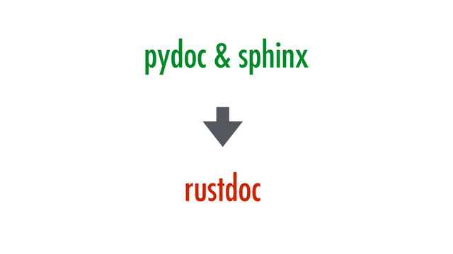 pydoc & sphinx
rustdoc
