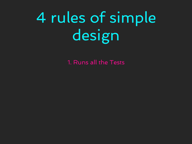 4 rules of simple
design
1. Runs all the Tests
