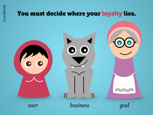 @axbom
You muﬆ decide where your loyalty lies.
user business goal
