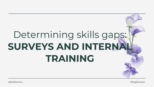 Determining skills gaps:
SURVEYS AND INTERNAL
TRAINING
#brightonseo
@bethturner_
