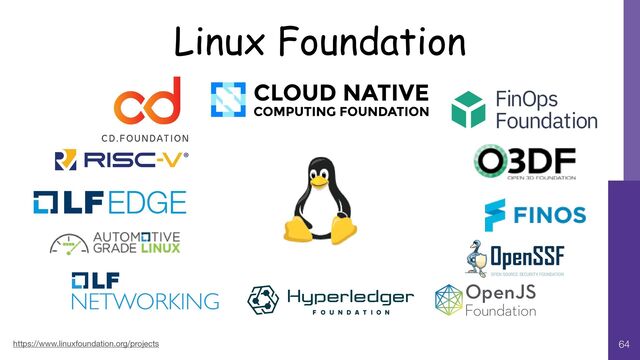 Linux Foundation
64
https://www.linuxfoundation.org/projects
