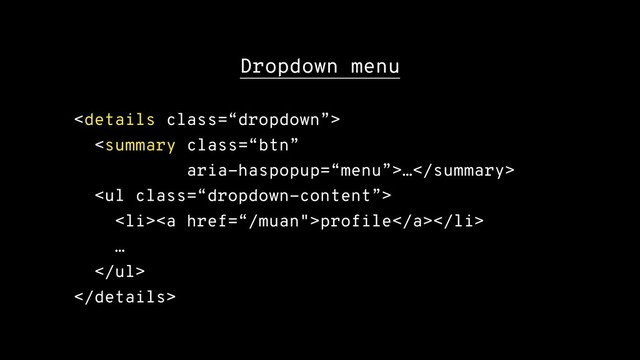 Dropdown menu

…
<ul class="“dropdown-content”">
<li><a href="%E2%80%9C/muan%22">profile</a></li>
…
</ul>

