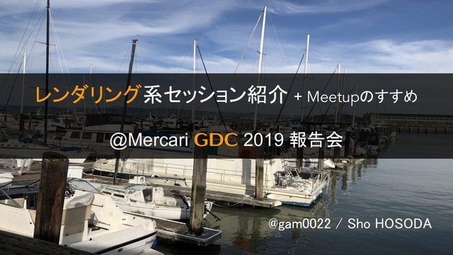 @gam0022 / Sho HOSODA
レンダリング系セッション紹介 + Meetupのすすめ
@Mercari GDC 2019 報告会
