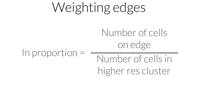 Weighting edges
In proportion =
Number of cells
on edge
Number of cells in
higher res cluster

