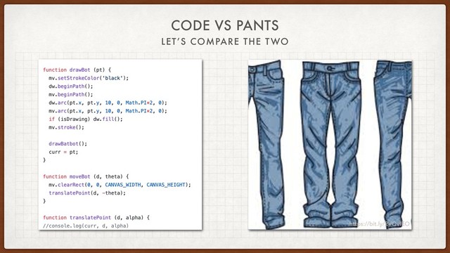 CODE VS PANTS
LET’S COMPARE THE TWO
https://bit.ly/2VQvIEO
