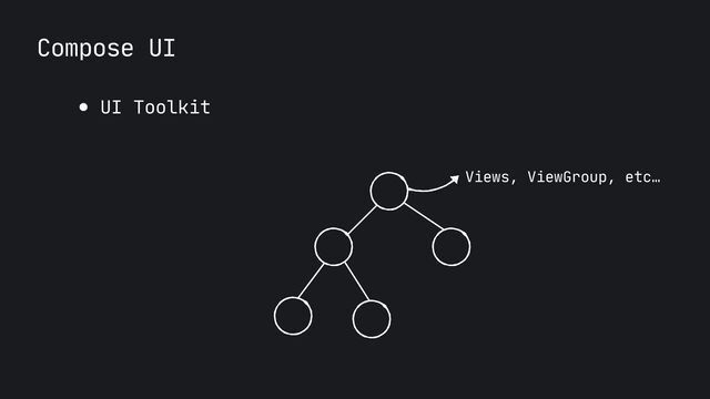 Compose UI
● UI Toolkit
Views, ViewGroup, etc…
